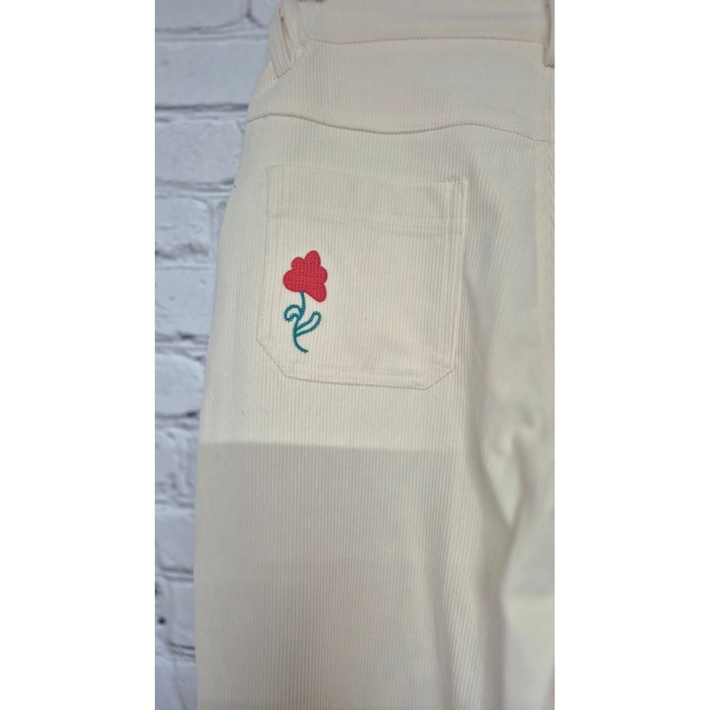 Floral Embroidered Corduroy Pants Cream Boho‎ Cottagecore Size M NWT - Picture 9 of 12